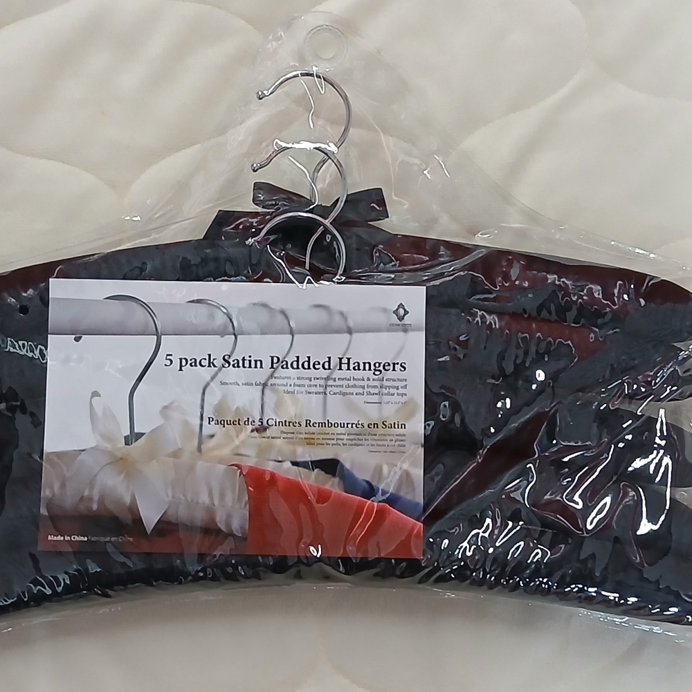 Set Of 5 Satin Padded Hangers Black